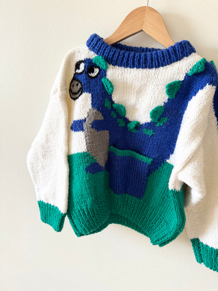 Vintage Handknit Dinosaur Sweater • 2-5 years