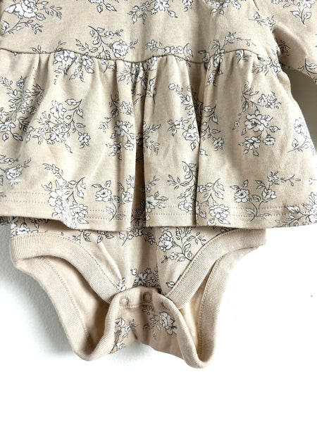 Gap Tan Floral Collared Onesie Dress • 0-3 months