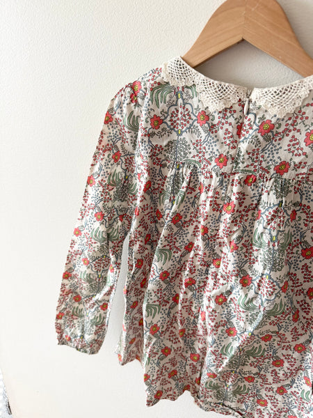 Floral Cotton Top with Lacy Collar • 5-7 years