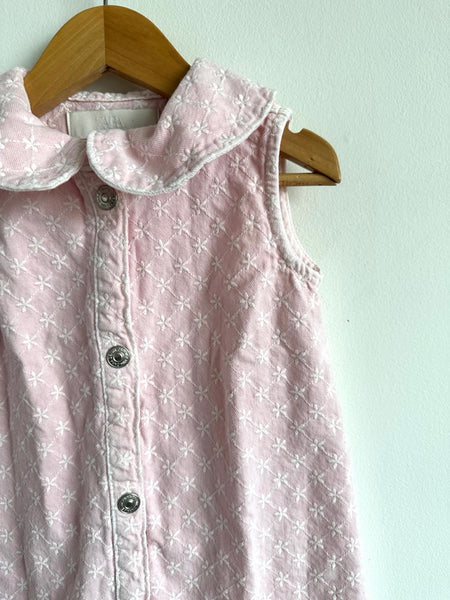 Zara Pink Denim Embroidered Tank Dress with Collar • 5 years