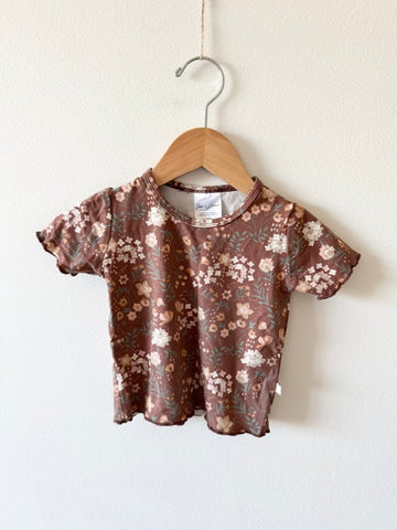 Jax and Lennon Brown Floral Lettuce Hem T-Shirt • 12-18 months