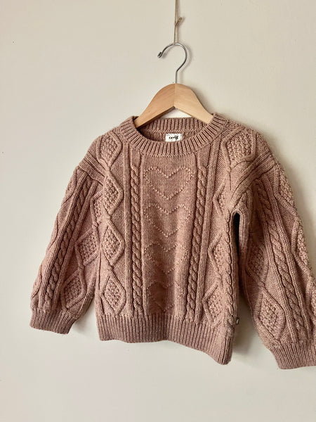 Oeuf Pink Cable Knit Wool Sweater • 3-5 years