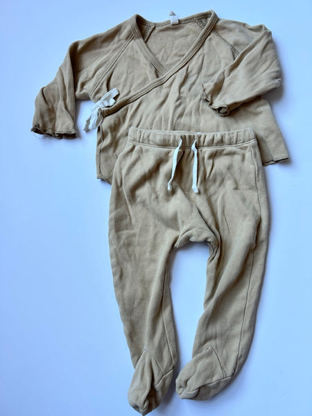 Quincy Mae 2pc Tan Kimono Top Set • 6-12 months