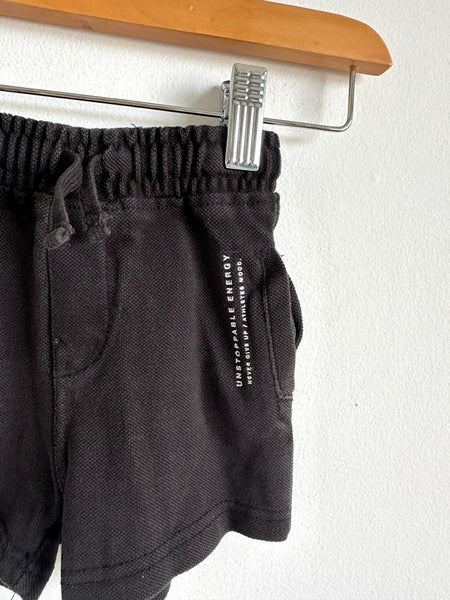 Zara Black Cotton Drawstring Shorts • 12-18 months