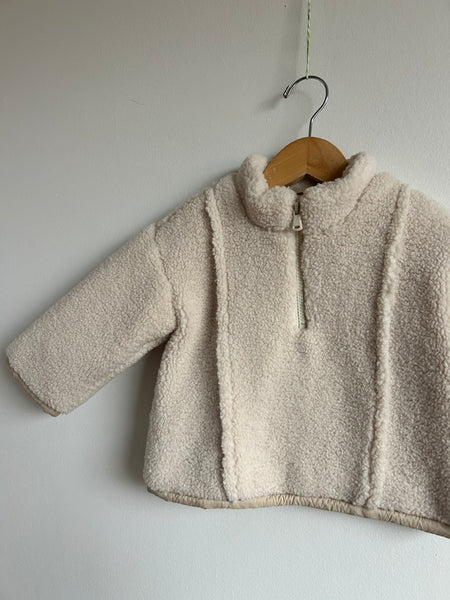 Zara White Fuzzy Fleece Lined Sherpa 1/4 Zip • 1-2 years