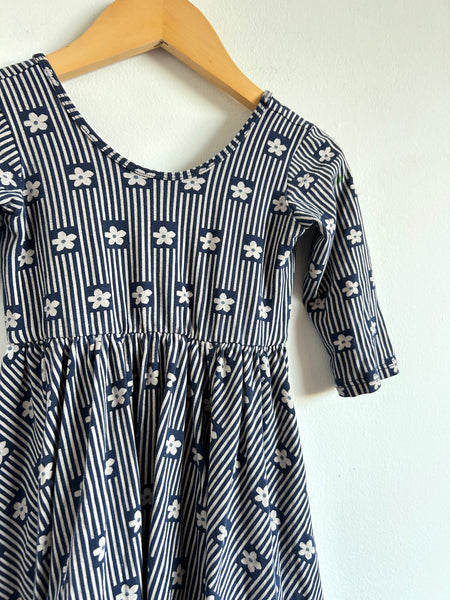 Alice and Ames Blue Floral Dress with Lines • 3-4 years