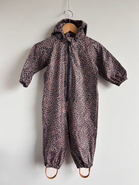 Wheat Pink and Blue Floral Rubberized Rainsuit • 18-24 months