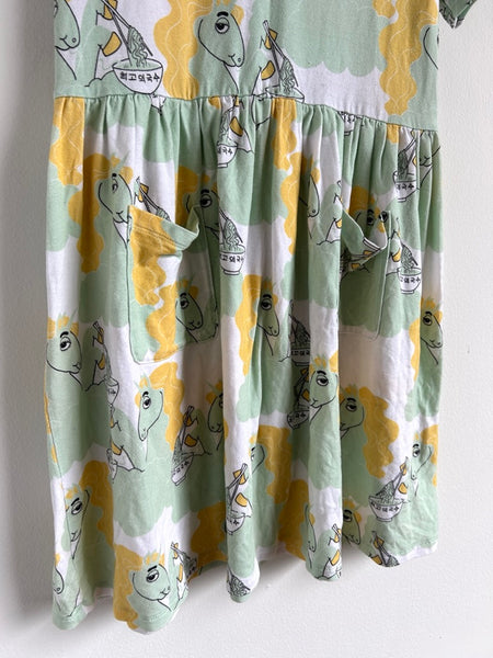 Mini Rodini Unicorn Eating Noodles Short Sleeve Dress • 8-9 years