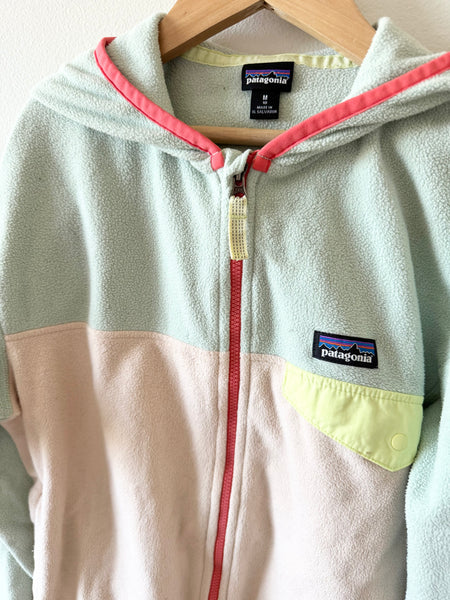 Patagonia Pink and Green Zip Fleee Synchilla Sweater • 9-11 years