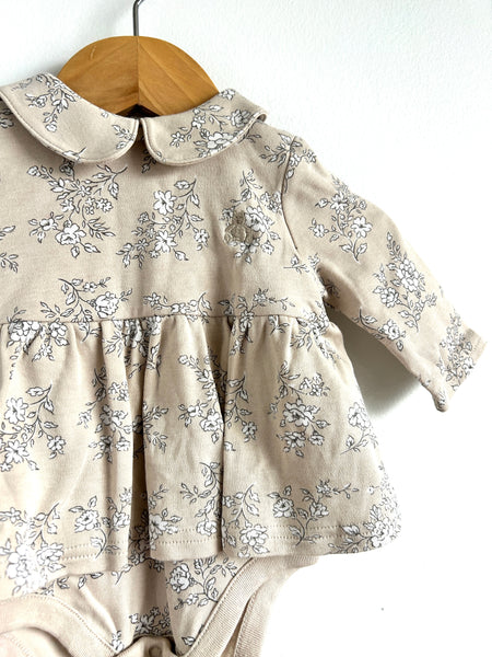 Gap Tan Floral Collared Onesie Dress • 0-3 months