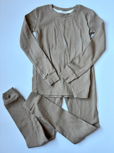 Mila and Co. 2pc Brown Ribbed Cotton Set • 6-8 years
