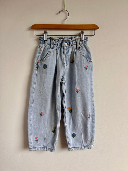 Zara Paperbag Waist Embroidered Lightwash Jeans • 5-6 years