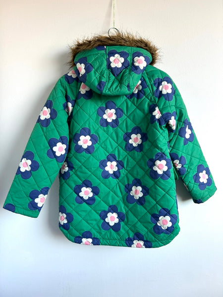 Mini Boden Green Floral Quilted Long Jacket • 9-10 years