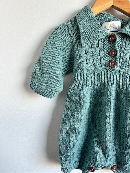 June Baby Handknit Blue Romper • 1-2 years