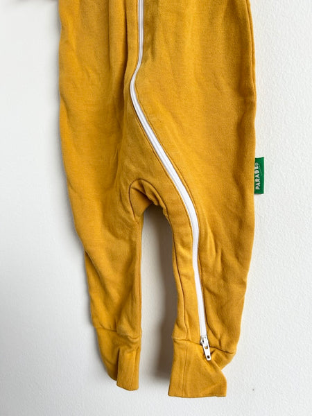 Parade Organics Yellow Shortie Cotton Zip Romper • 0-3 months