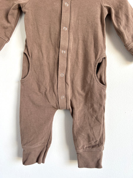 Pehr Light Brown Button Romper • 0-3 months