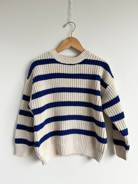 Zara Blue and Cream Striped Knit Chunky Sweater • 6-7 years