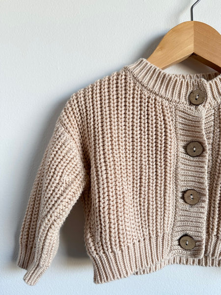 The Simple Folk Chunky Knit Cream Cardigan with Wooden Buttons • 3-6 months