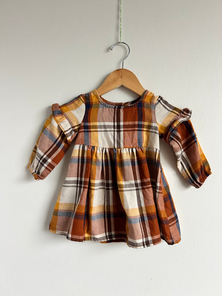 Children's Place Brown Plaid Dress with Ruffles • 6-12 months