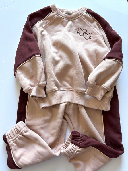 Rylee and Cru 2pc Pink and Marroon 2pc Sweatsuit Set • 2-3 years