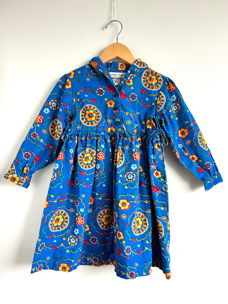 Vintage Please Mum Blue Collared Long Sleeve Cotton Dress • 4-6 years (small)