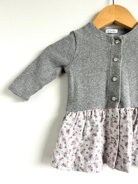 Gymp Grey and Floral Long Sleeve Dress • 0-6 months (62cm)