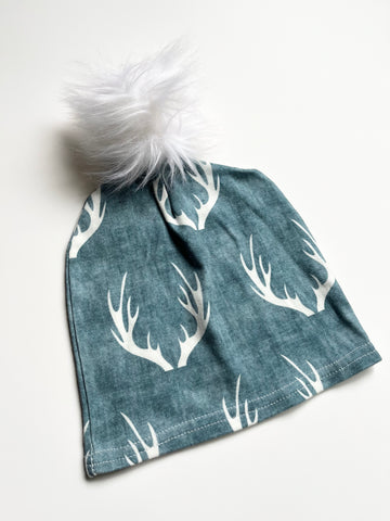 NEW Portage and Main Blue Antlers Pom Beanie • 4-10 years
