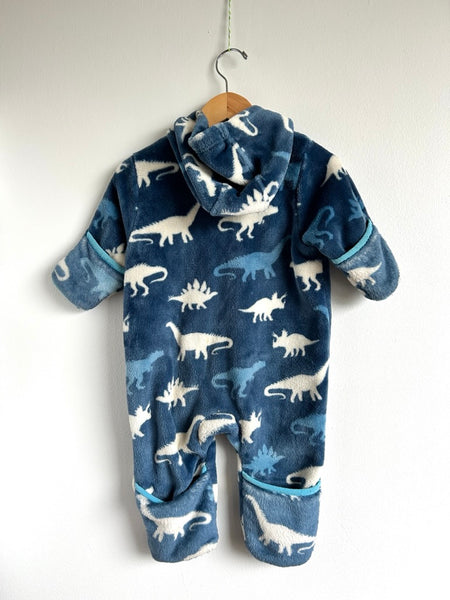 Hatley Blue Fuzzy Dino Bunting Romper • 1-2 years