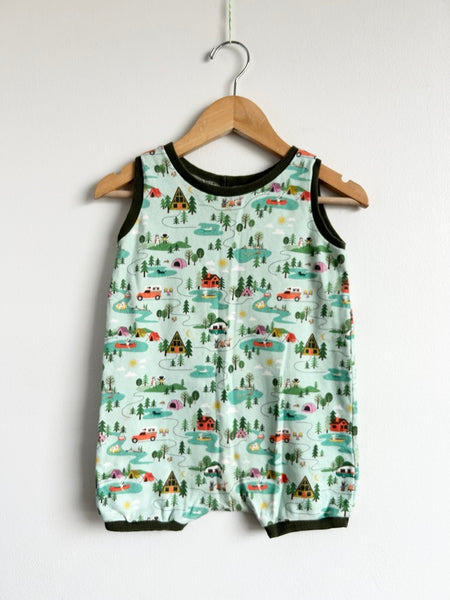 Handmade Green Camping Tank Romper • 2-3 years