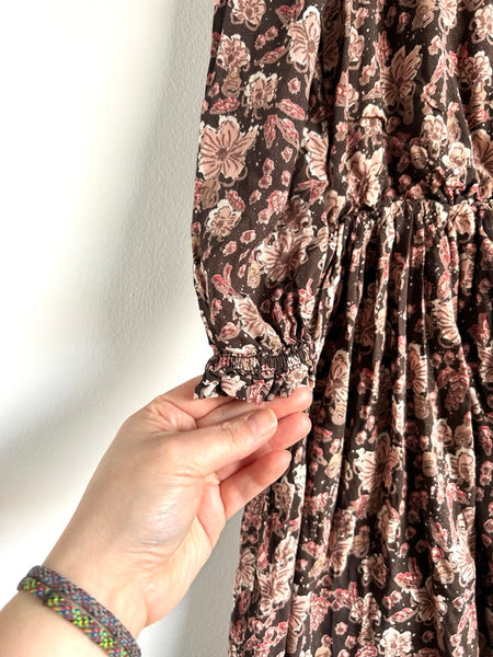 En•fant Brown and Pink Floral Dress • 5-6 years