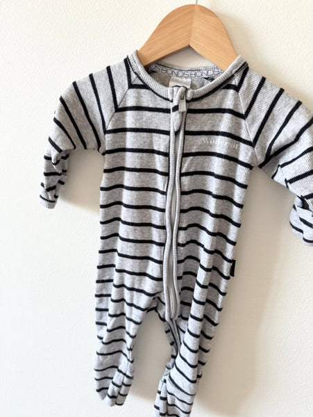 Bonds Ribbed Striped Wondersuit Grey and Black • 0-3 months