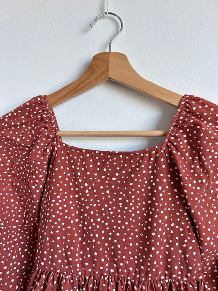 NEW Alice and Ames "Juliet" Brown Polkadot Tiered Puff Sleeve Dress • 8-9 years