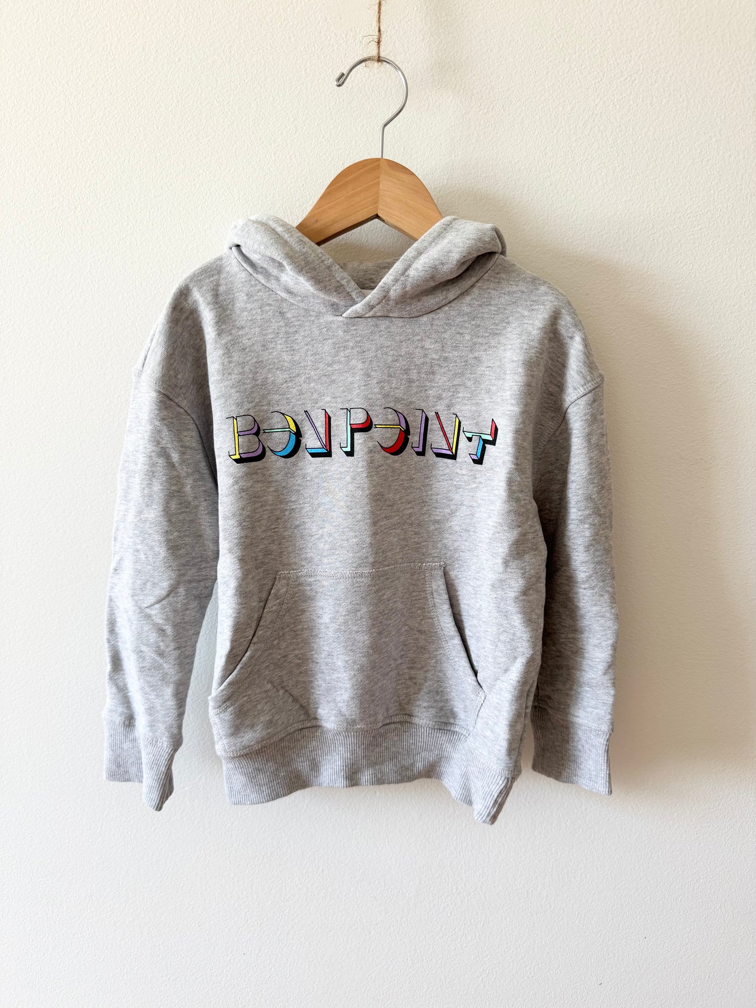 Bonpoint Grey Hoodie with Rainbow Writing • 3-5 years