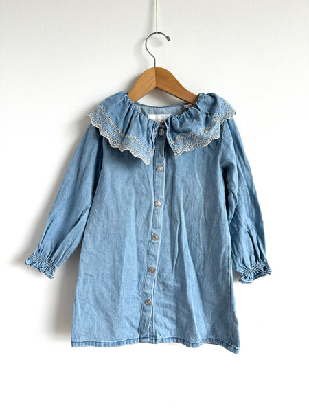 Zara Long Sleeve Denim Dress with Embroidered Collar • 5 years