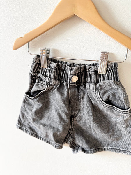 H&M Grey/Black Denim Paperbag Shorts • 2-3 years