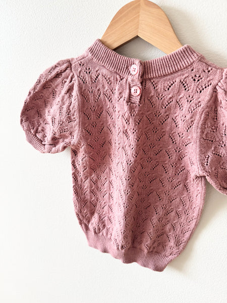Jamie Kay Pink Eyelet Sweater with Puff Sleeves • 1-2 years