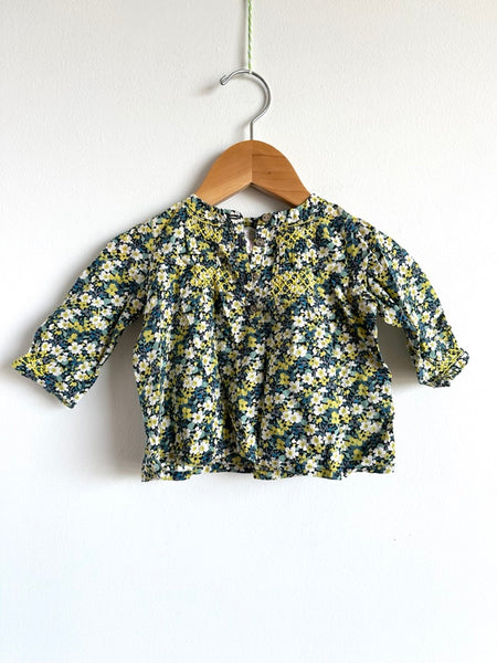 Bonpoint Blue and Yellow Floral Long Sleeve Tunic • 6 months