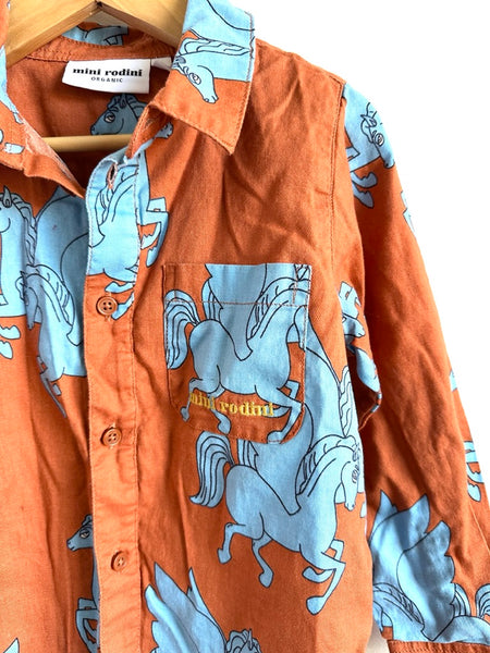 Mini Rodini Long Sleeve Button Up Horses Shirt • 4-5 years (104-110cm)