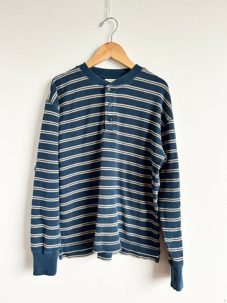 LL Bean Waffle Striped Henley Long Sleeve Top • 9-12 years (Medium)