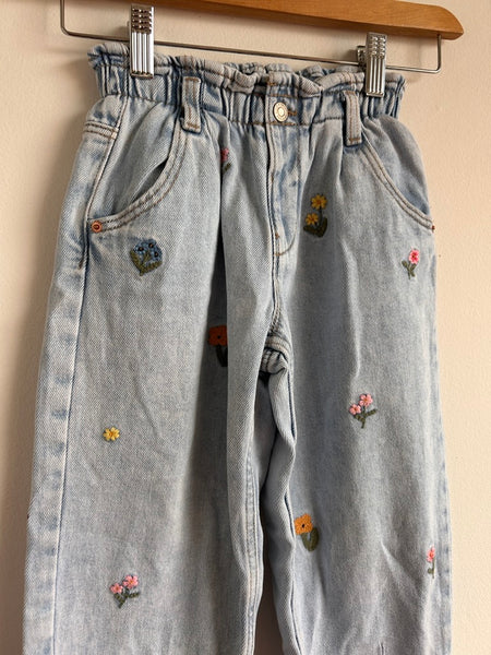 Zara Paperbag Waist Embroidered Lightwash Jeans • 5-6 years