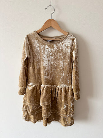Minti Crushed Velvet Gold Long Sleeve Dress • 4-6 years