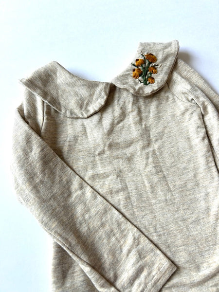 Ryder and Rowan Oatmeal Floral Embroidered Onesie • 1-2 years