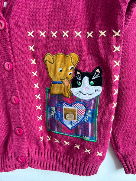Vintage Northern Getaway Pink Cat Cardigan • 7-10 years (medium)