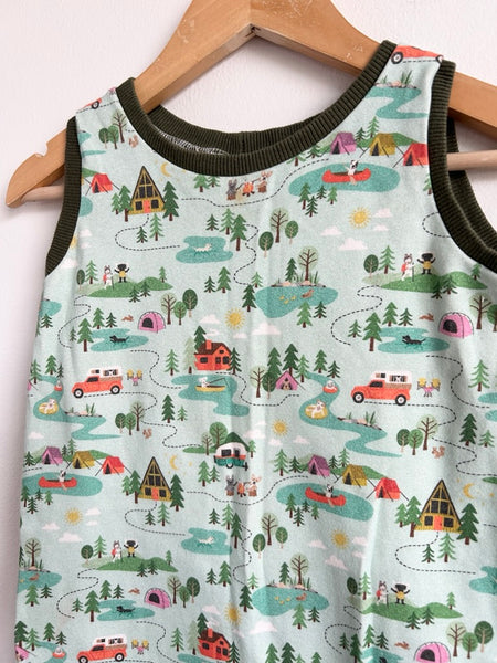 Handmade Green Camping Tank Romper • 2-3 years