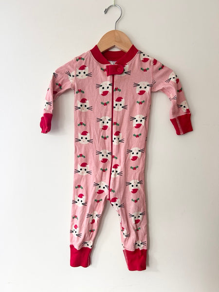 Hanna Andersson Pink Santa Cats Romper • 12-18 months *