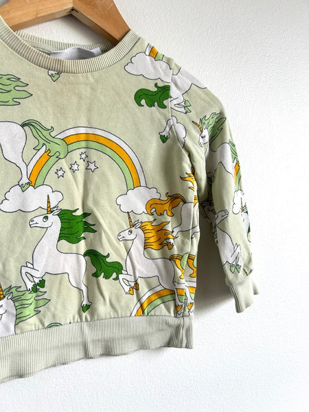 Mini Rodini Unicorns Long Sleeve Green Top • 12-18 months
