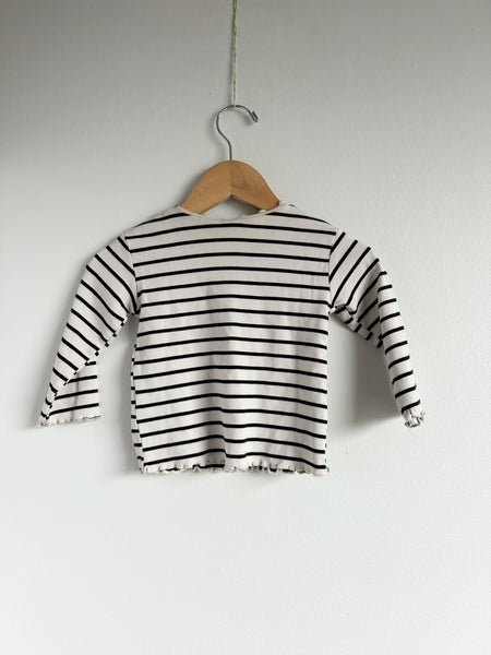 Zara Ribbed Striped Lettuce Hem Long Sleeve • 12-18 months
