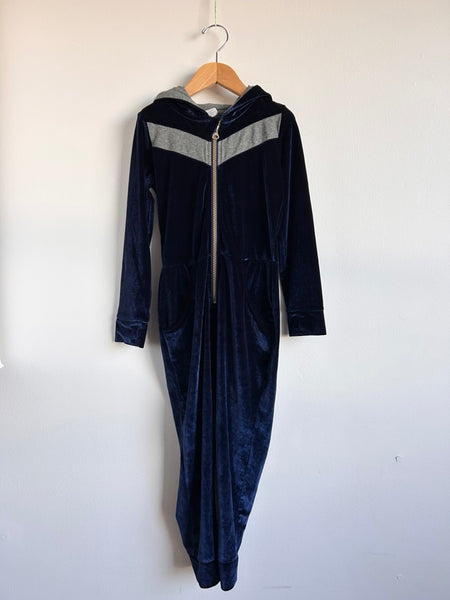 PK Beans Blue Velour Hooded Jumpsuit • 4-5 years
