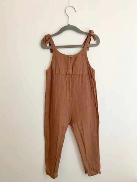 The Simple Folk Brown Top Tie Linen Overalls • 2-3 years