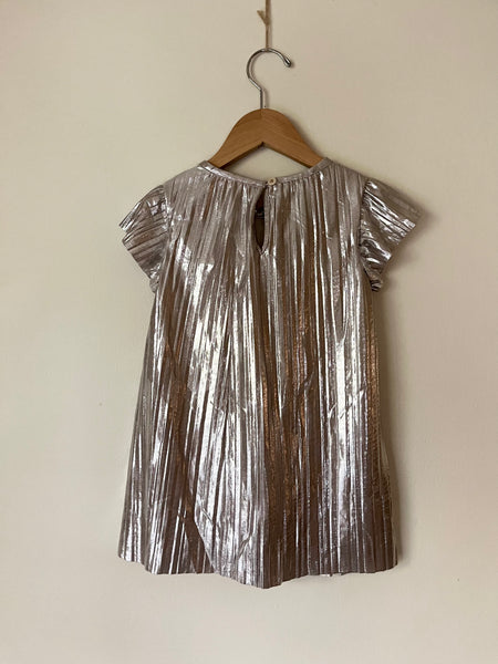 OshKosh Silvery Short Sleeve Pleated Dress • 2-3 years
